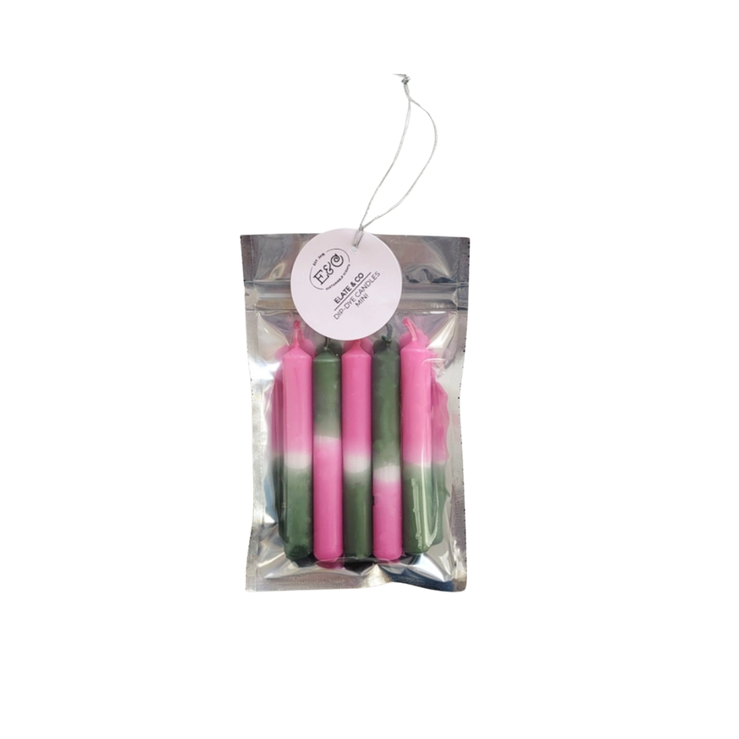 Elate & Co. - Dip Dye Pencil Candles Pink-Green 5 oz