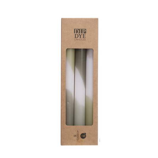 Dinner candles Dip dye olive-mint s/3