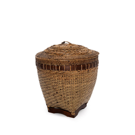 Bazar Bizar Colonial opbergmand met deksel van rotan in naturel bruin – 35 × 40 cm