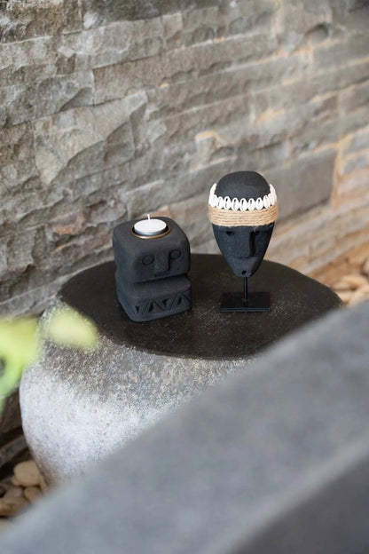 Bazar Bizar - Sumba Stone #26 Theelichthouder – Antraciet Zandsteen