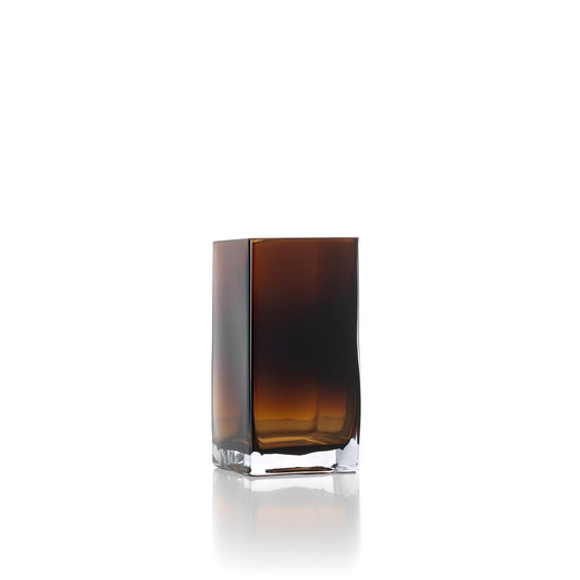 Bazar Bizar Amber Cuboid vaas van gerecycled glas in amber – 10 × 20 cm