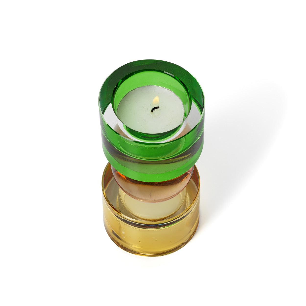 Bazar Bizar Solar Jewel Theelichthouder – Groen, Roze & Amber Recycled Glas (Low)