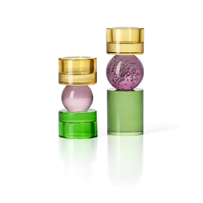 Bazar Bizar Solar Jewel Theelichthouder – Groen, Roze & Amber Recycled Glas (Low)