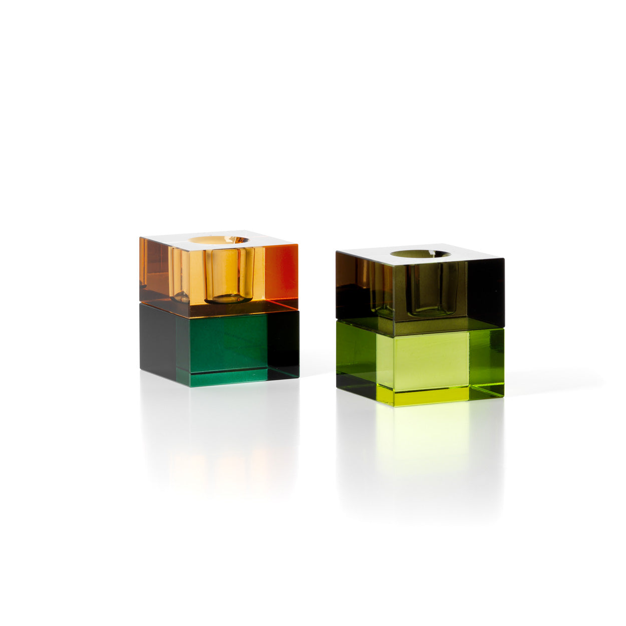 Bazar Bizar - Gem Blocks Kandelaar – Amber & Groen Recycled Glas