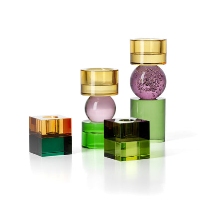 Bazar Bizar Gem Blocks Kandelaar – Smoke & Groen Recycled Glas