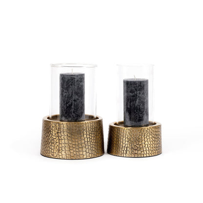 Bazar Bizar Croco Windlicht / Stompkaarsenhouders – Messing & Glas