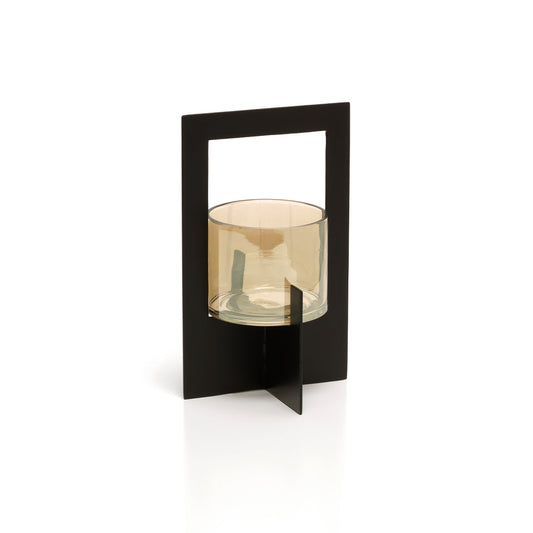 Bazar Bizar Hurricane Framed theelichthouder – Zwart Metaal & Glas (Maat L)