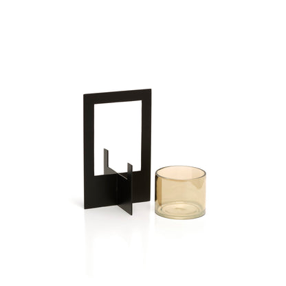 Bazar Bizar Hurricane Framed theelichthouder – Zwart Metaal & Glas (Maat L)