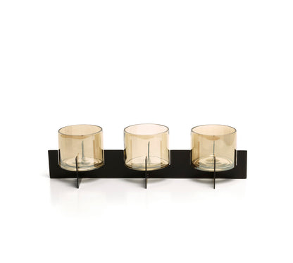 Bazar Bizar Trio Noir Theelichthouder – Zwart Metaal & Glas (39 cm)