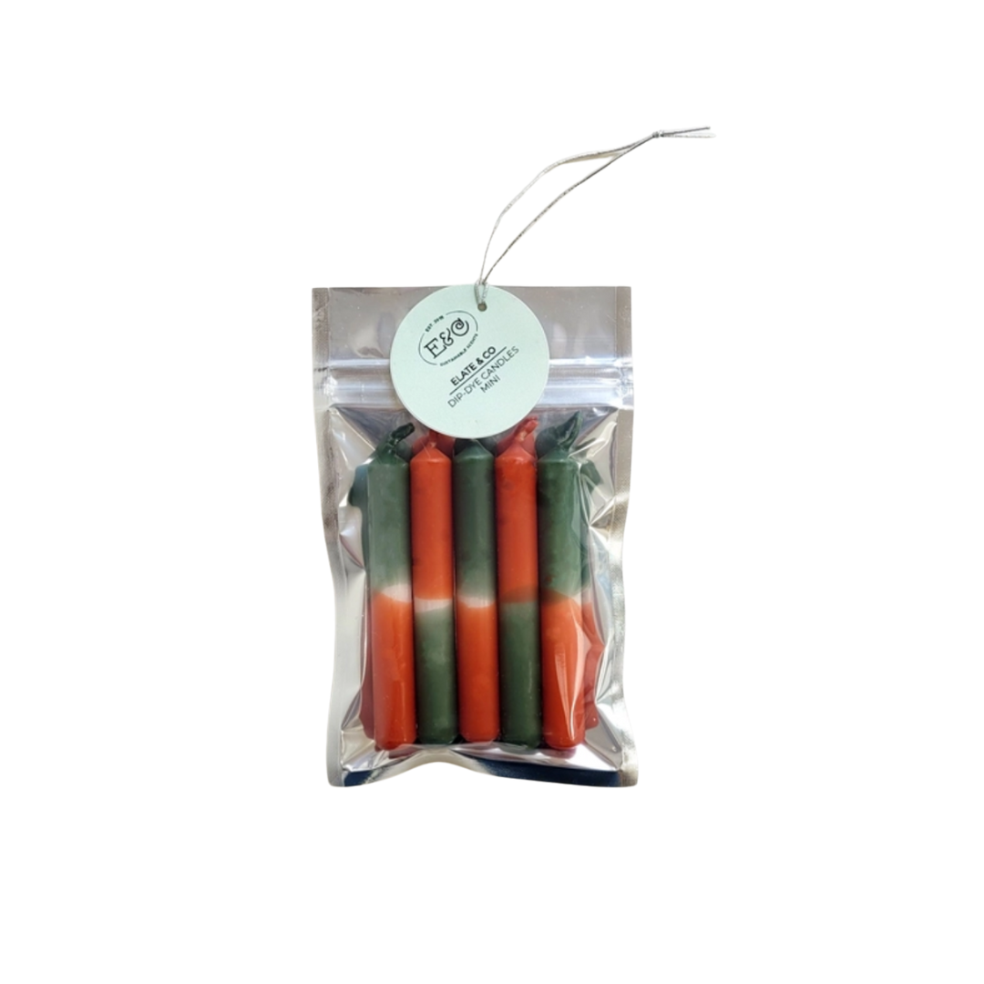 Elate &amp; Co. - Pencil candles DIP DYE brick-green s/5