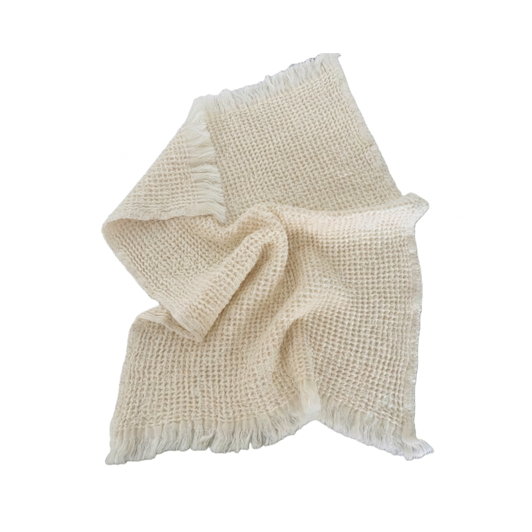 Ecru gastendoek XL van Mijn Stijl met wafelstructuur van katoen, 40 x 60 cm, voor badkamer of toilet.