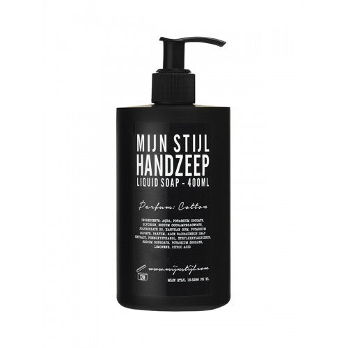 Mijn Stijl handzeep Cotton in 400 ml zwarte fles met pompje