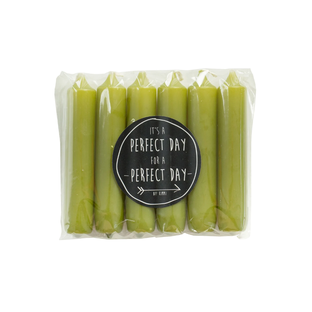 Rustik Lys cadeau dinerkaarsen Olive – 6 olijfgroene kaarsen van 12 cm